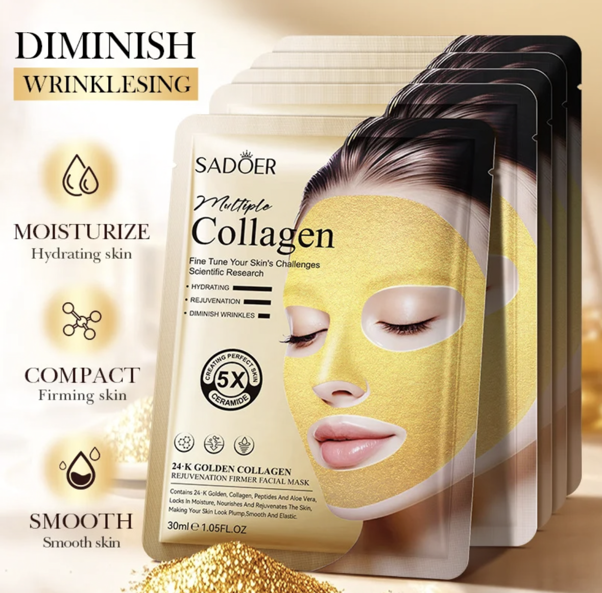 24K Gold Collagen Firming & Anti-Wrinkle Facial Mask – 30ml
