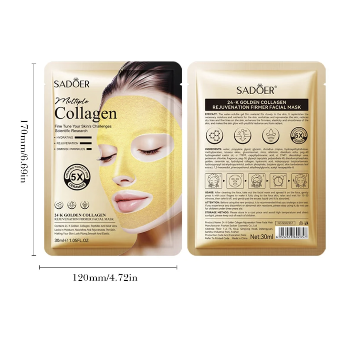 24K Gold Collagen Firming & Anti-Wrinkle Facial Mask – 30ml