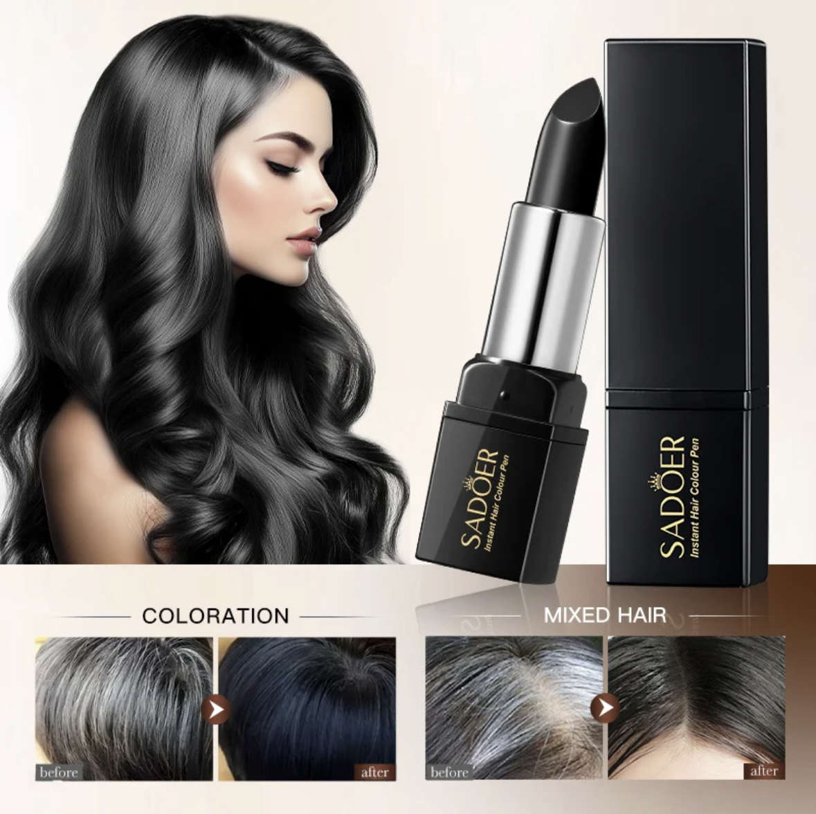 Instant Hair Dye Pen 3.8g – Black & Brown Hair Darkening for Men & Women