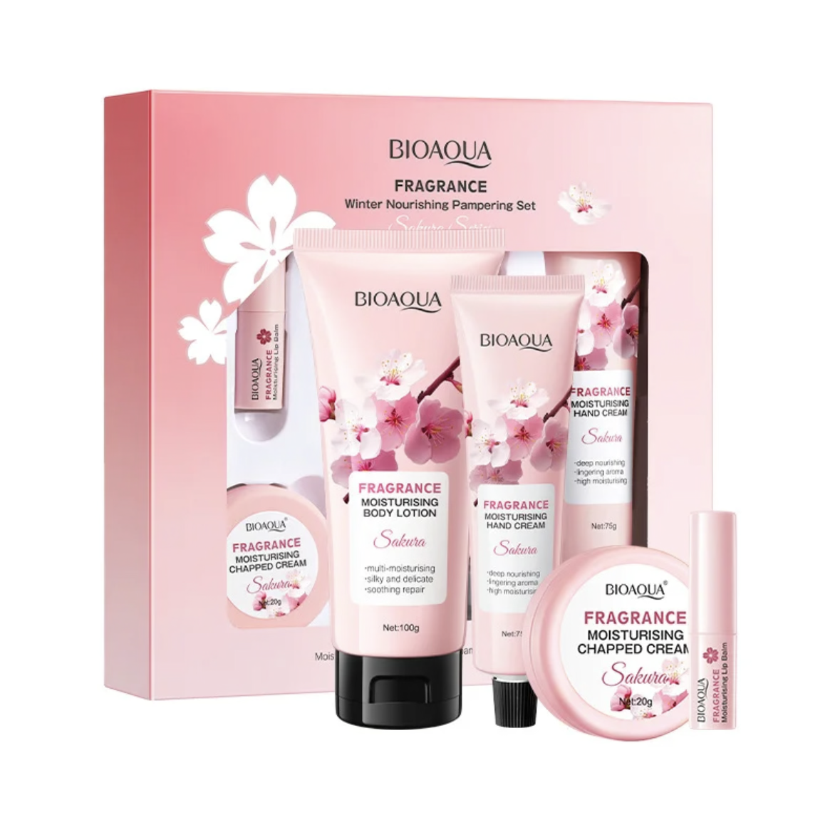 Sakura Series Winter Moisturizing Luxury Set – Body Lotion, Lipstick, Chapped Cream & Hand Cream